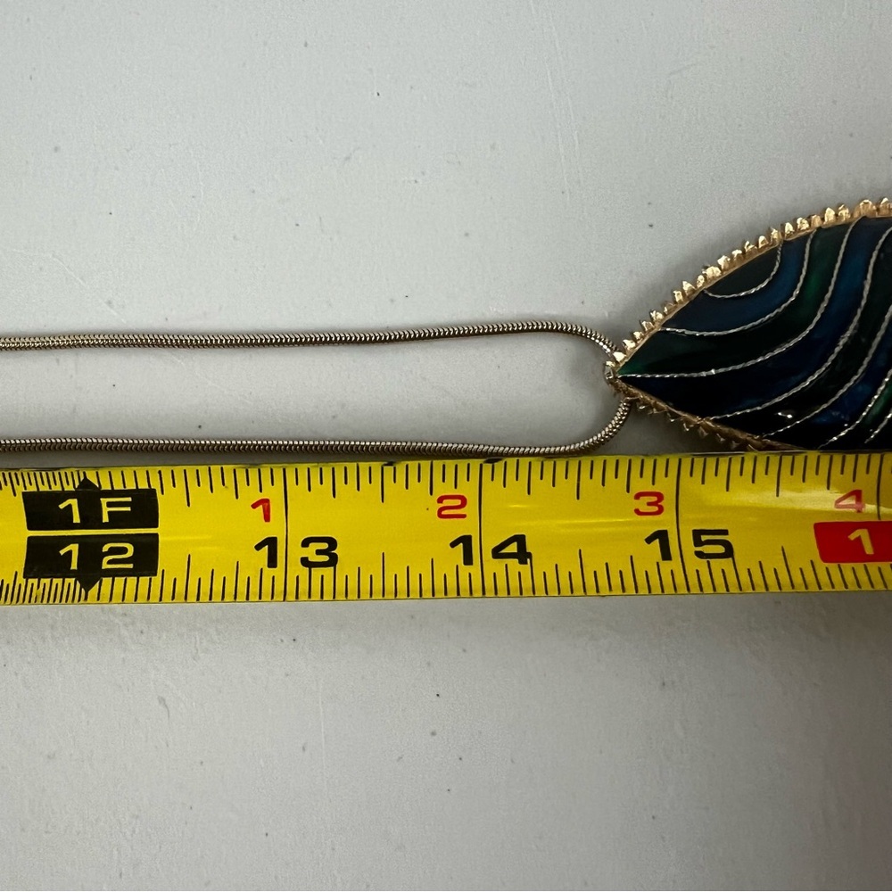 Vtg Marcel Boucher Le Couturier Gold Tone w/ Blue & Green Enamel Brooch Necklace - Picture 5 of 13